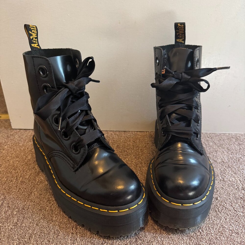 Dr Marten Molly Women's Leather Platform Boots in BLACK BUTTER